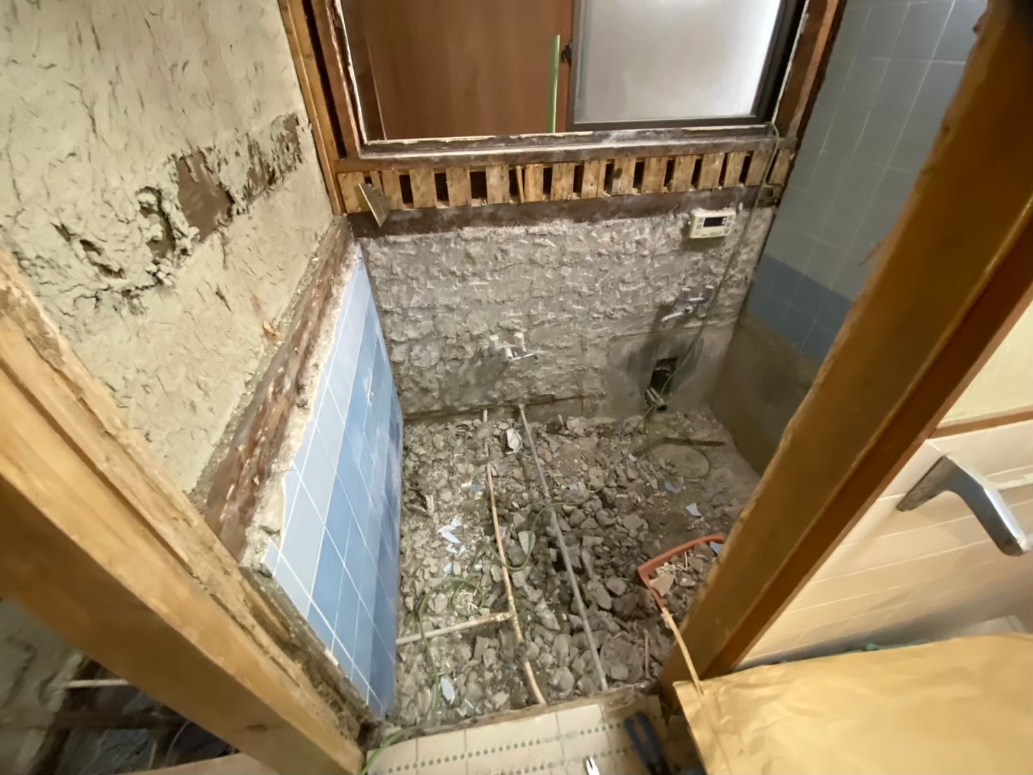 Bathroom stripped down after demolition in Kyoto home