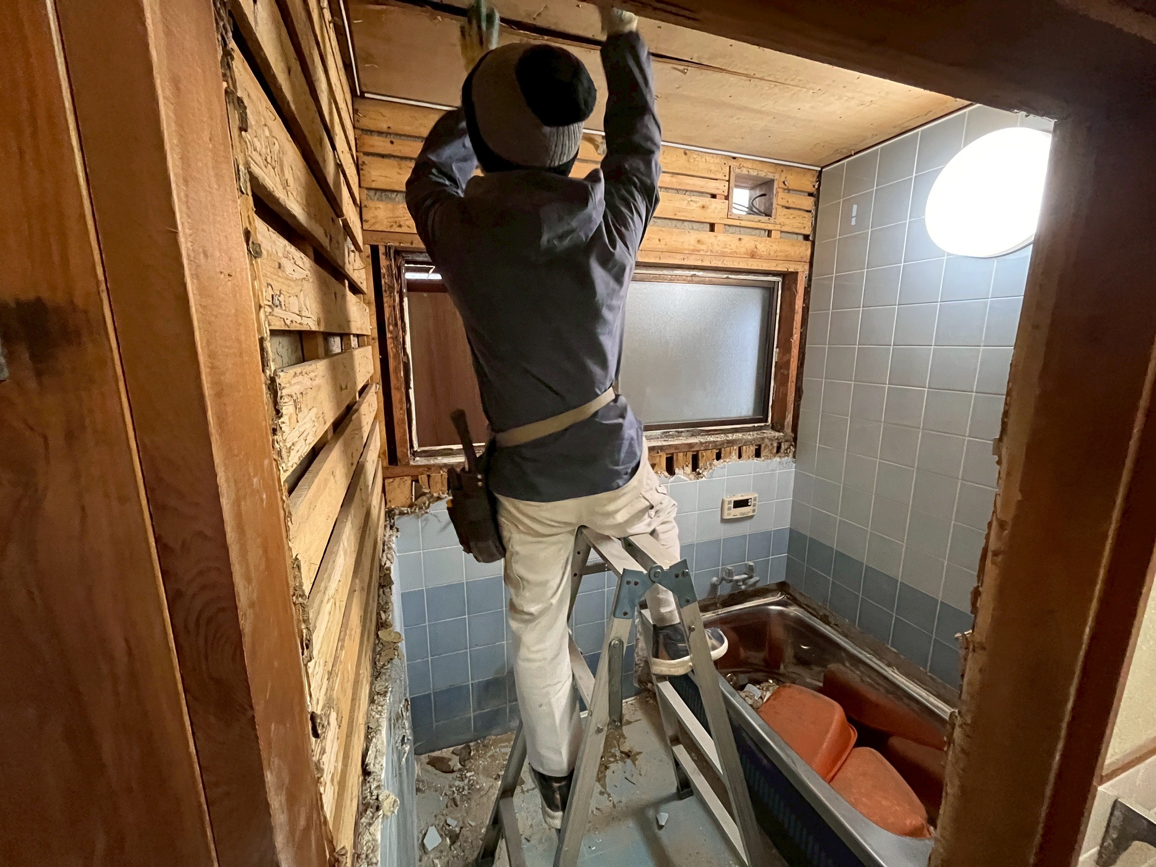 Bathroom demolition process in Kyoto renovation project