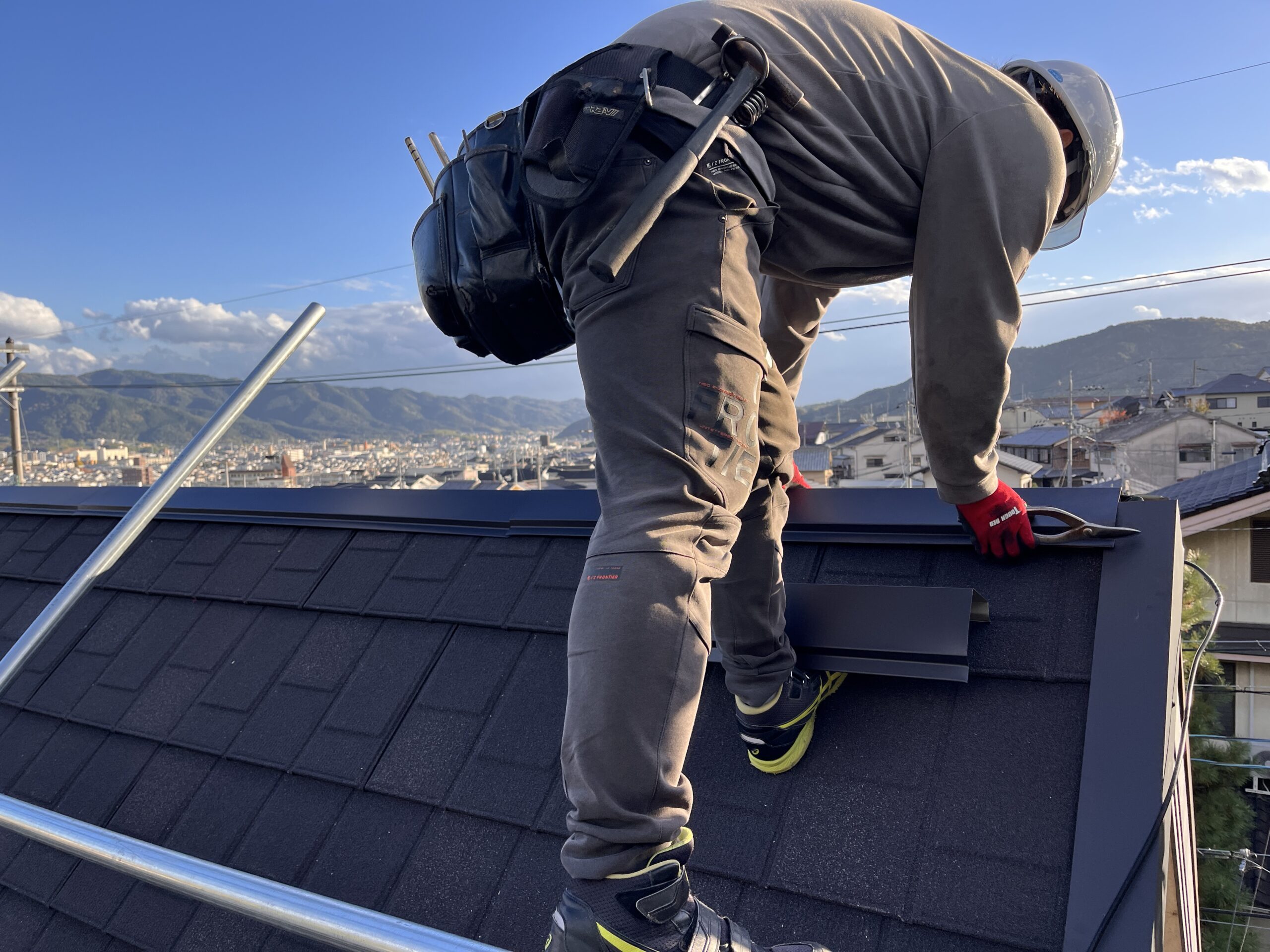 Roof renovation work in progress in Kyoto
