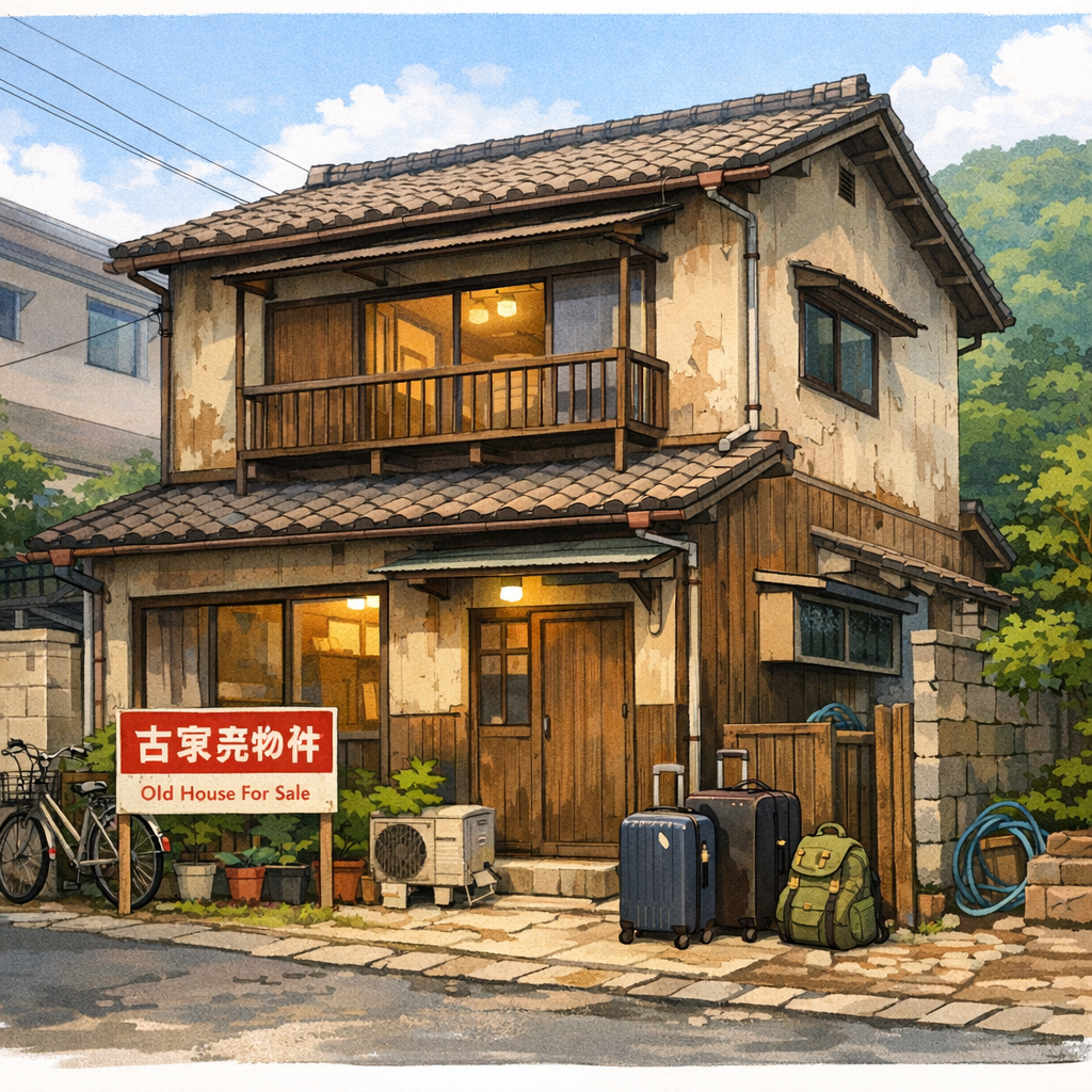 Illustration of an old house in Kyoto considered for renovation and share house use